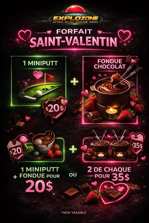 Forfait Saint-Valentin — Mini-Golf + Fondue Chocolat chez Explozone